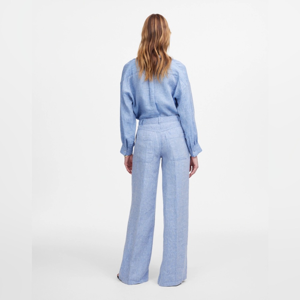NWT Madewell The Zoe Relaxed Wide Pant in 100% Linen In Sunfaded Blue - Picture 6 of 7